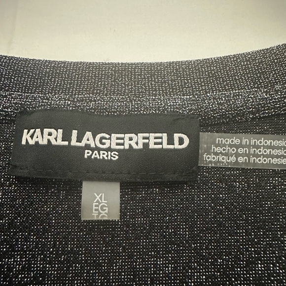 Karl Lagerfeld Metallic Knit Crew Neck Ruffle L/S Blouse Size XL Party Sparkly - Picture 3 of 5